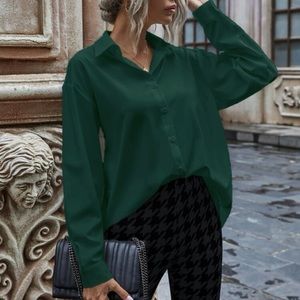 Emerald Green Button-Front Drop Shoulder Shirt